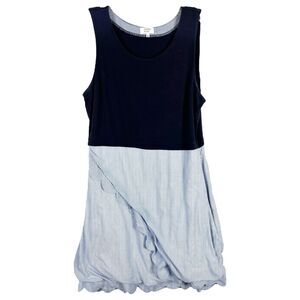 Crown Ivy Size Small‎ Dress Sleeveless Navy Blue Pinstripe Scalloped Mini 1584